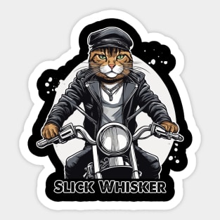 Slick Whisker Biker Cat Sticker